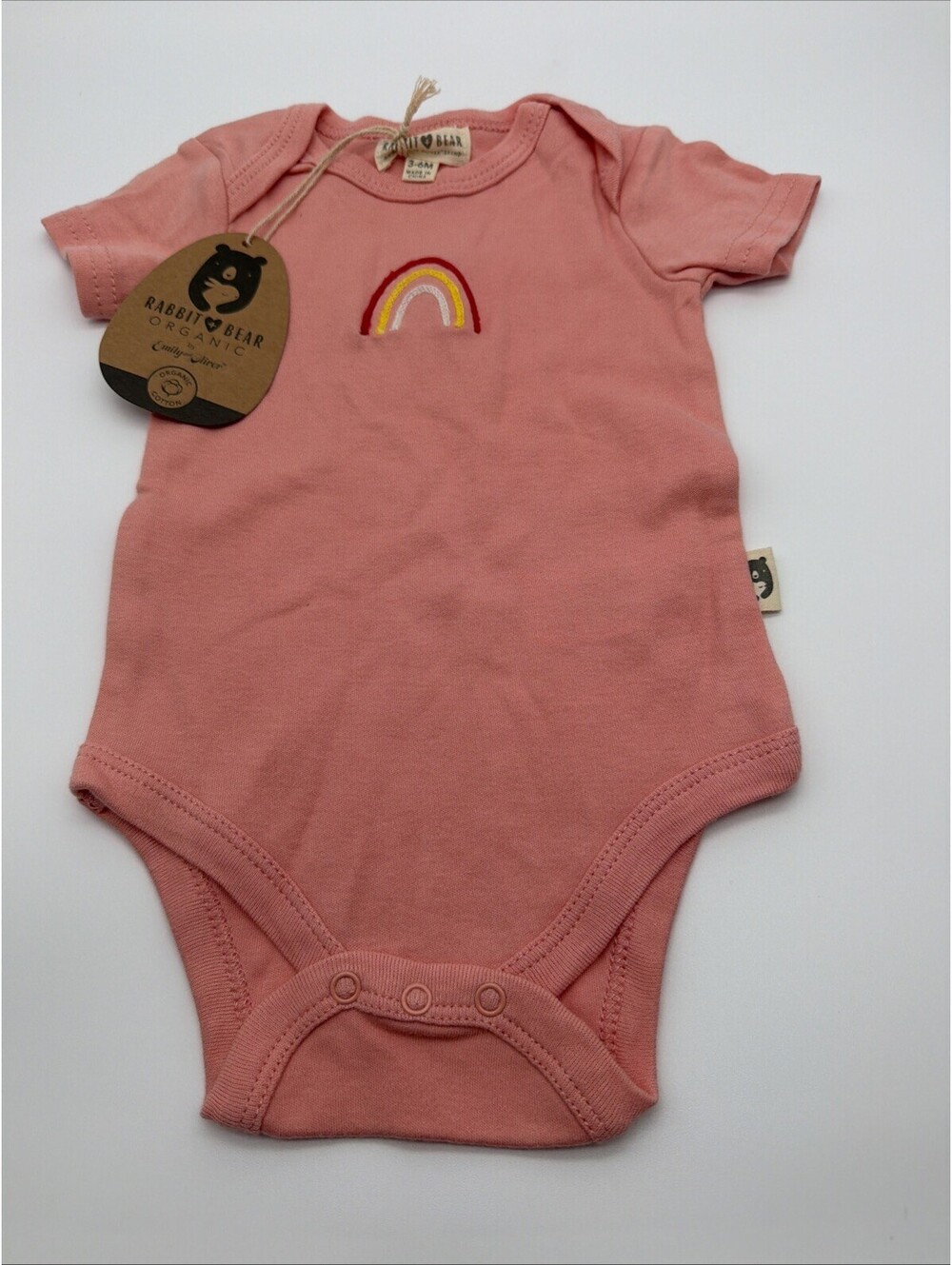 Rabbit Bear Baby Size 3-6M Pink Shortsleeve One Piece Rainbow NWT